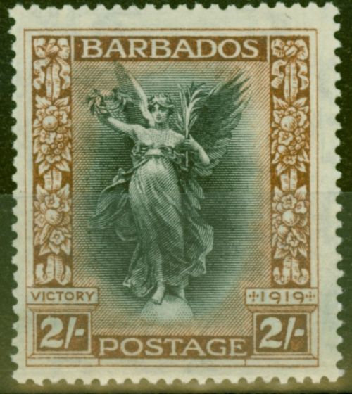 Old Postage Stamp from Barbados 1920 2s Black & Brown SG210w Crown to Left of CA Fine Very Lightly Mtd Mint