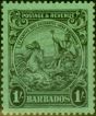 Collectible Postage Stamp from Barbados 1932 1s Black-Emerald SG237a P. 13 x 12 V.F Mtd Mint