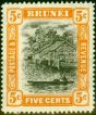Rare Postage Stamp from Brunei 1916 5c Black & Orange SG40 V.F Very Lightly Mtd Mint