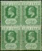 Rare Postage Stamp from Gold Coast 1907 1/2d Dull Green SG59 Very Fine MNH Block of 4