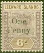 Rare Postage Stamp from Leeward Islands 1902 1d on 6d Dull Mauve & Brown SG18 Fine Lightly Mtd Mint