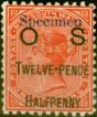 Old Postage Stamp from New South Wales 1891 12 1/2d on 1s Red Specimen SG057s Fine Mtd Mint