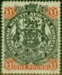 Rare Postage Stamp from Rhodesia 1897 £1 Black & Red-Brown SG73 Fine Used Perfin Cancel