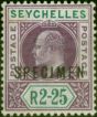Collectible Postage Stamp from Seychelles 1903 2R25 Purple & Green Specimen SG56s V.F & Fresh Very Lightly Mtd Mint