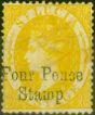 Rare Postage Stamp from St Lucia 1881 Four Pence Stamp Yellow SGF8 Cleaned Fiscal Regummed