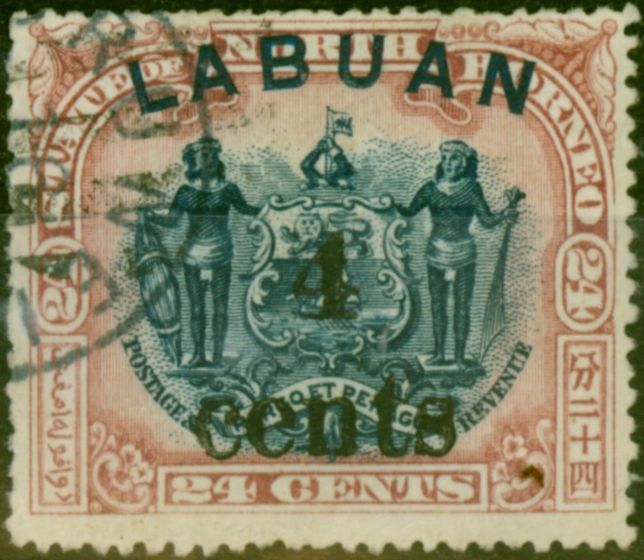 Old Postage Stamp Labuan 1904 4c on 24c Blue & Lilac-Brown SG134 Fine Used