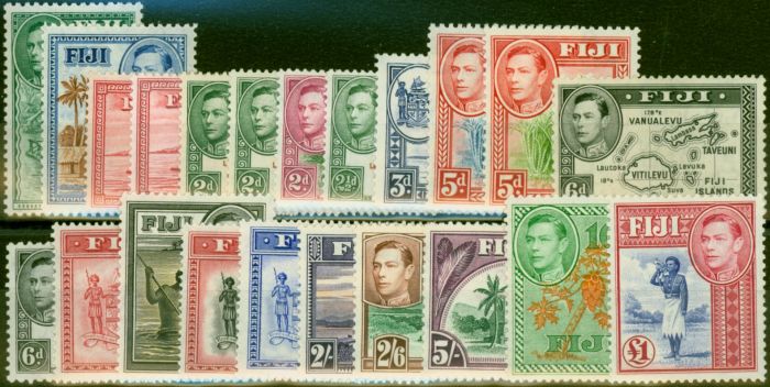 Rare Postage Stamp Fiji 1938-50 Set of 18 SG249-266b Fine MM