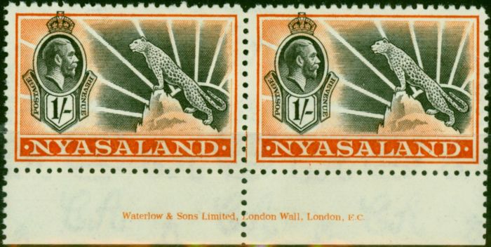 Valuable Postage Stamp Nyasaland 1934 1s Black & Orange SG122 Fine MNH Imprint Pair