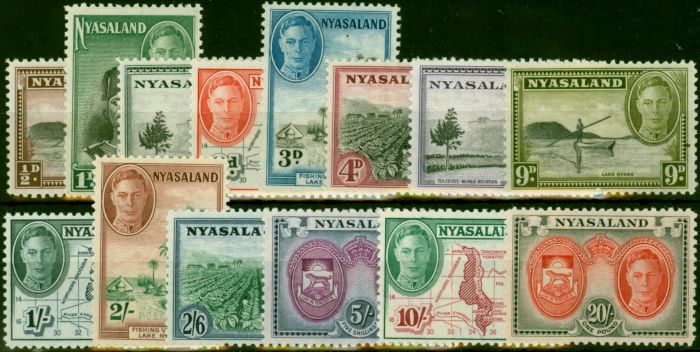 Collectible Postage Stamp Nyasaland 1945 Set of 14 SG144-157 Fine VLMM