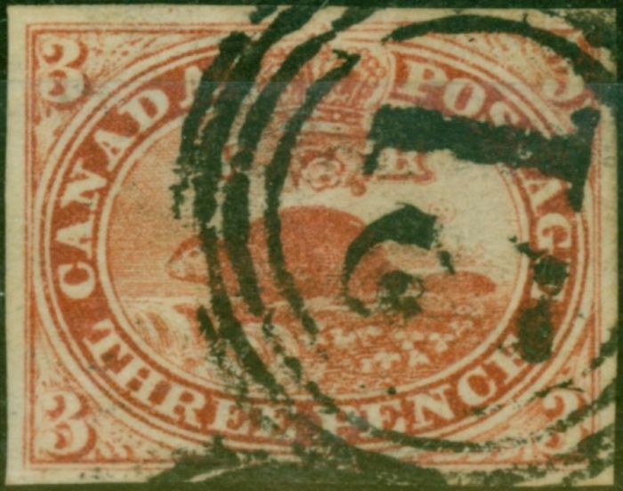 Old Postage Stamp Canada 1852 3d Deep Red SG6 Fine Used Example