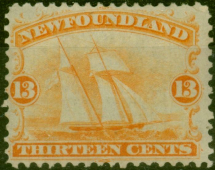 Old Postage Stamp Newfoundland 1865 13c Orange-Yellow SG29 Fine & Fresh MM
