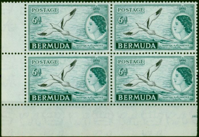 Bermuda 1953 6d Black & Deep Turquoise SG143 Fine MNH Block of 4 (3). Queen Elizabeth II (1952-2022) Mint Stamps