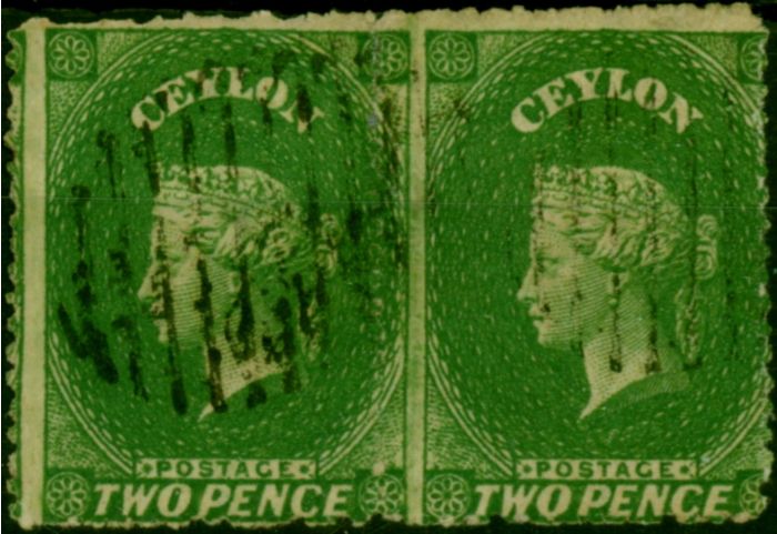 Ceylon 1861 2d Yellowish Green SG20b Fine Used Pair  Queen Victoria (1840-1901) Valuable Stamps