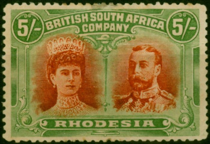 Rhodesia 1910 5s Crimson & Yellow-Green SG160a Good MM. King Edward VII (1902-1910) Mint Stamps