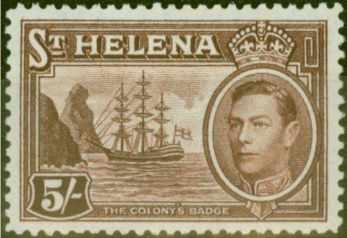Rare Postage Stamp from St Helena 1938 5s Chocolate SG139 V.F MNH