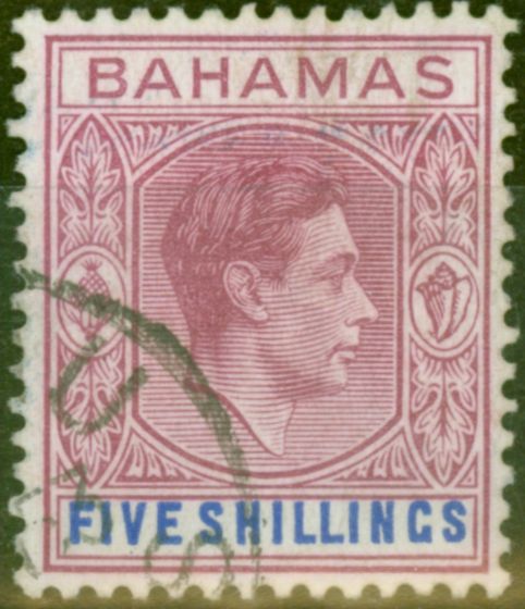 Rare Postage Stamp from Bahamas 1942 5s Purple & Blue SG156b V.F.U