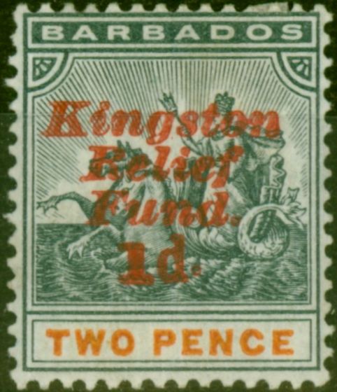 Rare Postage Stamp Barbados 1907 1d on 2d Slate-Black & Orange SG153 Fine MM