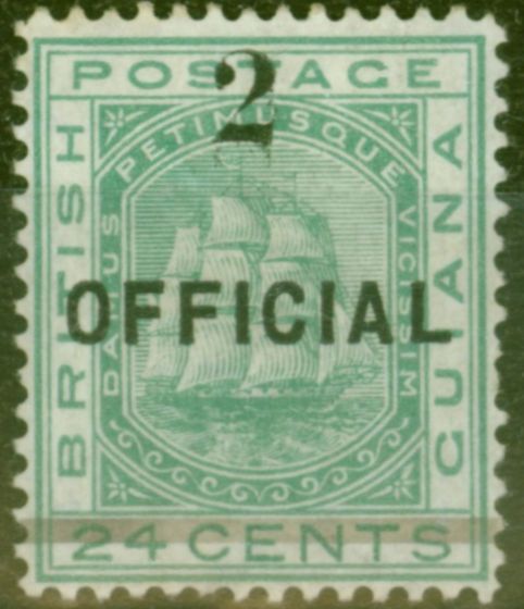 Old Postage Stamp from British Guiana 1881 2 on 24c Emerald Green SG157 Type 23 Fine Mtd Mint