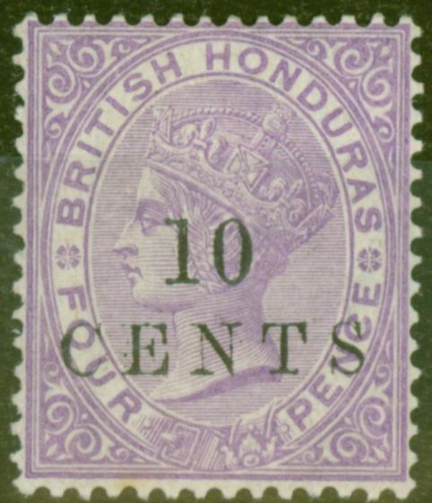 Rare Postage Stamp from British Honduras 1888 10c on 4d Mauve SG40 V.F MNH
