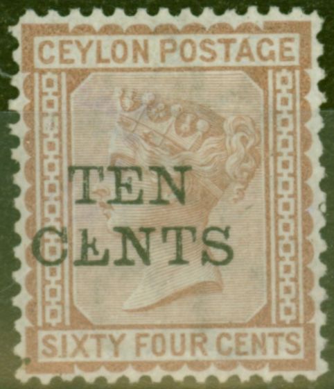Rare Postage Stamp from Ceylon 1885 5c on 64c Red-Brown SG164var Broken E in CENTS Fine Unused