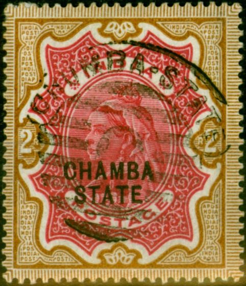 Old Postage Stamp from Chamba 1895 2R Carmine & Yellow-Brown SG19 V.F.U