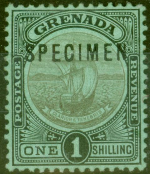 Old Postage Stamp from Grenada 1911 1s Black-Green Specimen SG26s Fine Lightly Mtd Mint