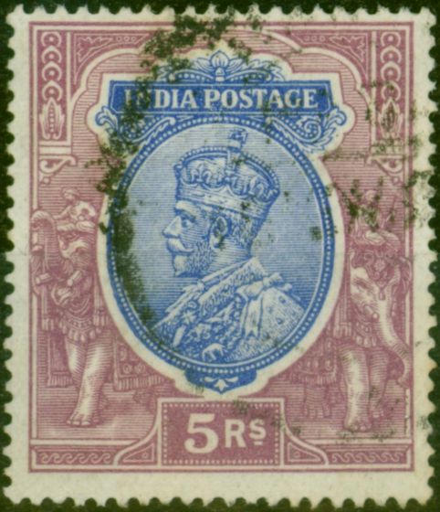 Valuable Postage Stamp from India 1913 5R Ultramarine & Violet SG188 Fine Used