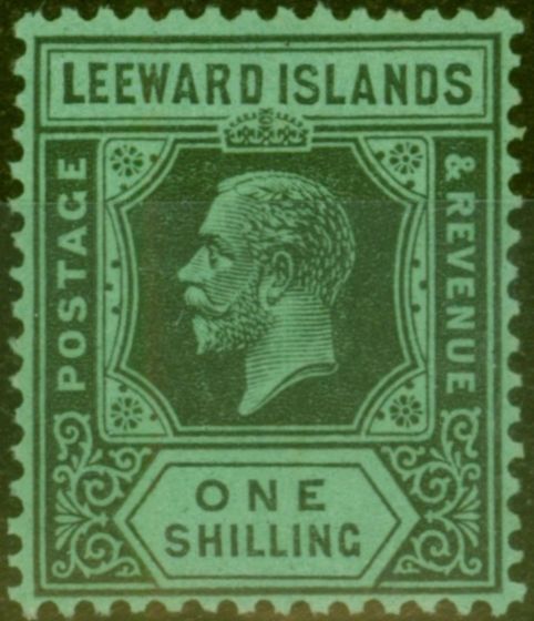 Rare Postage Stamp from Leeward Is 1923 1s Black-Emerald SG73 V.F Very Lightly Mtd Mint