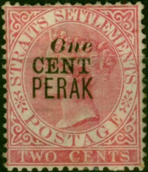 Perak 1889 1c on 2c Pale Rose SG35 Good MM . Queen Victoria (1840-1901) Mint Stamps
