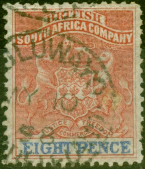 Rare Postage Stamp from Rhodesia 1892 8d Rose-Lake & Ultramarine SG23 Fine Used