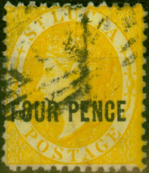 Old Postage Stamp St Lucia 1882 4d Yellow SG30 P.12 Fine Used