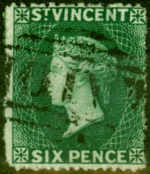 Old Postage Stamp from St Vincent 1871 6d Deep Green SG16 Fine Used Stamp