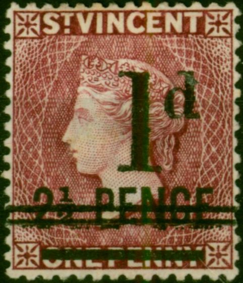 Rare Postage Stamp St Vincent 1885 1d on 2 1/2d on 1d Lake SG46 Fine & Fresh Unused