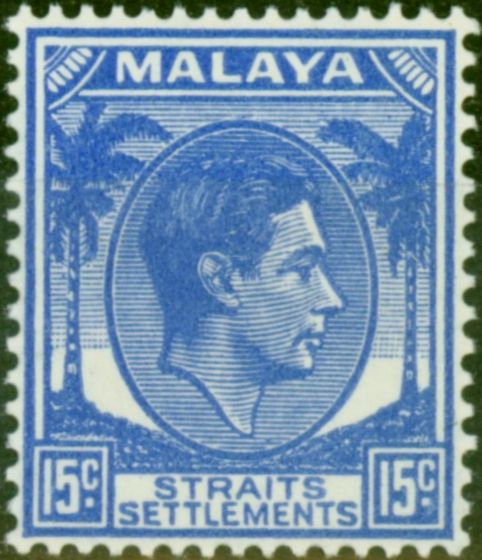 Old Postage Stamp Straits Settlements 1941 15c Ultramarine SG298 Fine LMM