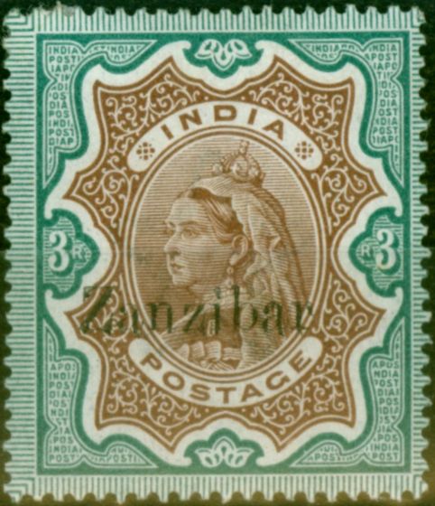 Valuable Postage Stamp from Zanzibar 1895 3R Brown & Green SG20 Fine & Fresh Mtd Mint