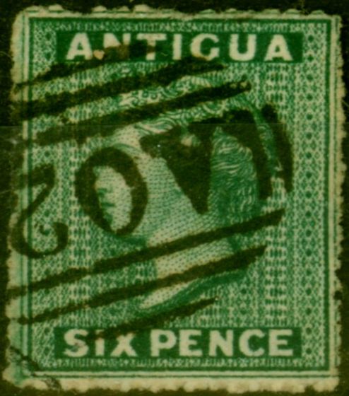 Rare Postage Stamp from Antigua 1863 6d Yellow Green SG10 Fine Used