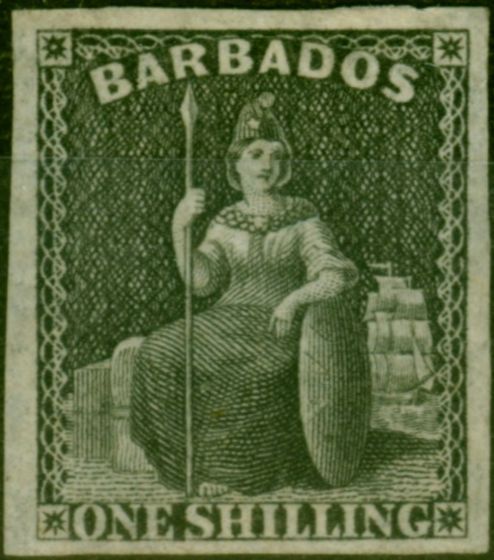 Collectible Postage Stamp Barbados 1858 1s Black SG12a V.F & Fresh Unused