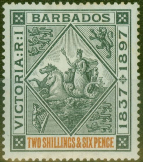 Valuable Postage Stamp from Barbados 1897 2s6d Blue-Black & Orange SG124 Fine Very Lightly Mtd Mint