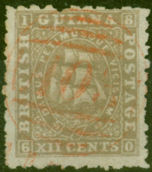 Valuable Postage Stamp from British Guiana 1866 12c Brownish Grey SG99 P.10 V.F.U