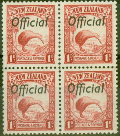 Collectible Postage Stamp from New Zealand 1936 1d Scarlet SG0115 V.F MNH Block of 4