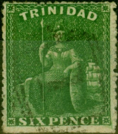 Valuable Postage Stamp from Trinidad 1861 6d Deep Green SG57 V.F.U