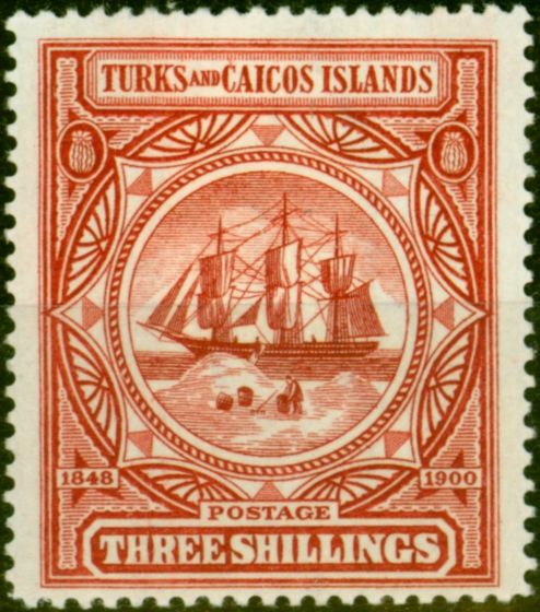 Old Postage Stamp from Turks & Caicos Islands 1900 3s Lake SG109 Fine Mtd Mint