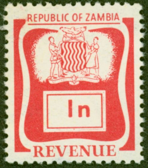 Rare Postage Stamp from Zambia 1968 1n Red Revenue Stamp V.F MNH