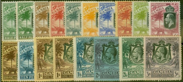 Valuable Postage Stamp from Gambia 1922-28 Extended set of 18 to 3s SG122-138 Good - Fine Mtd Mint CV £250