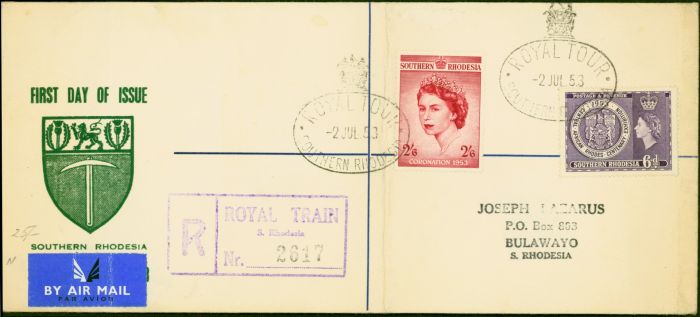 Valuable Postage Stamp from Southern Rhodesia 1953 Royal Tour 1st Day Cover to Bulawyo