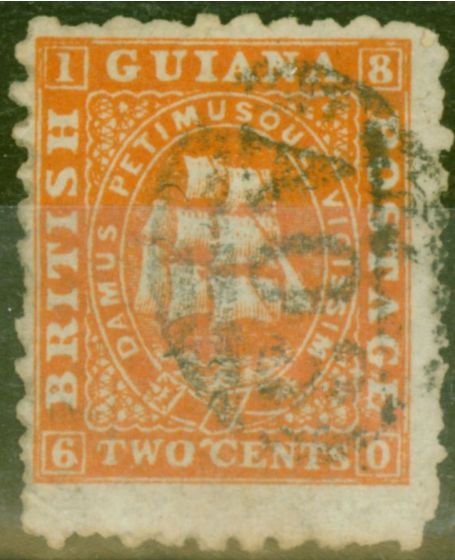 Old Postage Stamp from British Guiana 1868 2c Reddish Orange SG88 Perf 10 Good Used
