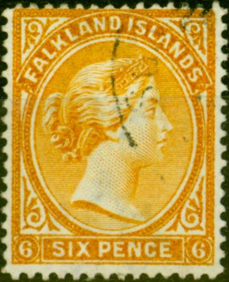 Valuable Postage Stamp from Falkland Islands 1891 6d Orange-Yellow SG33x Wmk Reversed V.F.U