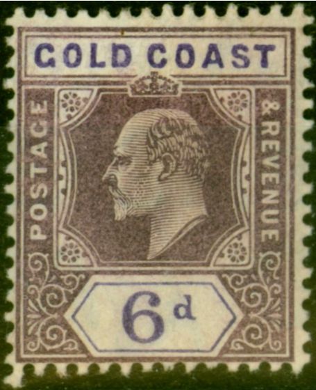 Rare Postage Stamp from Gold Coast 1906 6d Dull Purple & Violet SG54a Chalk Fine Lightly Mtd Mint