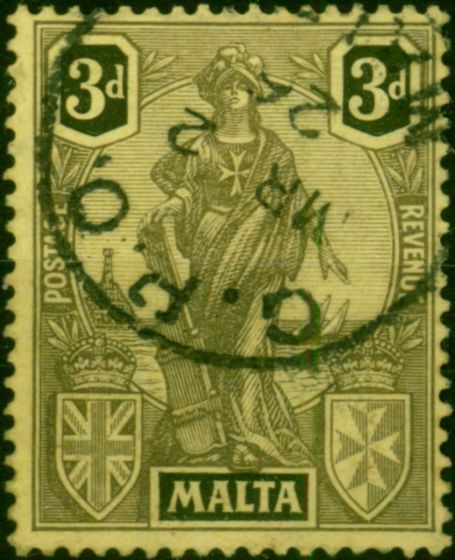 Malta 1926 3d Black-Yellow SG131 Fine Used. King George V (1910-1936) Used Stamps