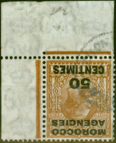 Collectible Postage Stamp from Morocco Agencies 1925 50c on 5d Yellow-Brown SG207w Wmk Inverted V.F.U Marginal